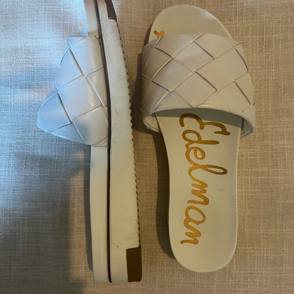 Sam Edelman White Slides with Woven Design